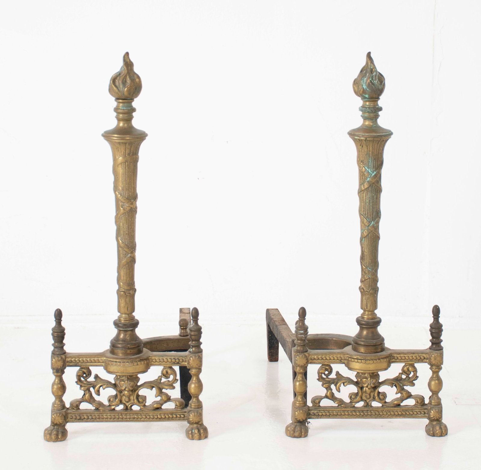 Pair of Louis XVI Style Brass Andirons (1 of 9)