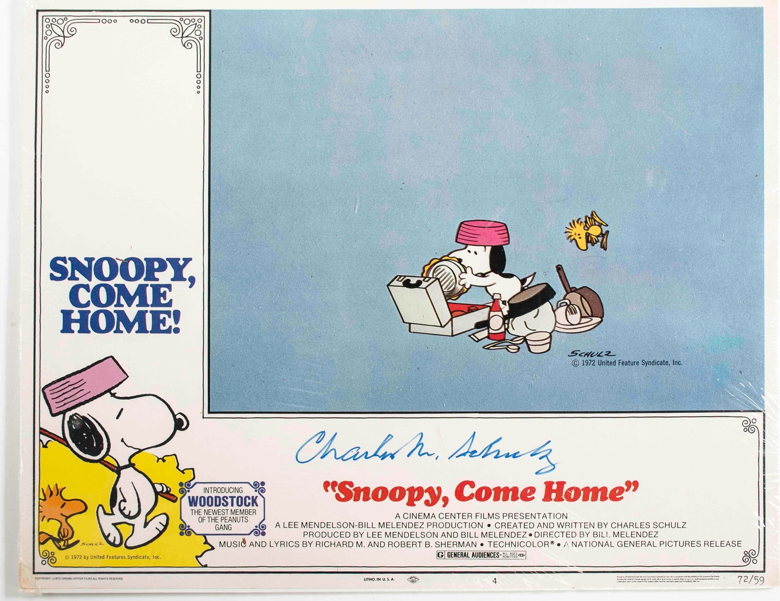Signed Charles Schulz 1972 Snoopy Lobby Card (1 of 4)