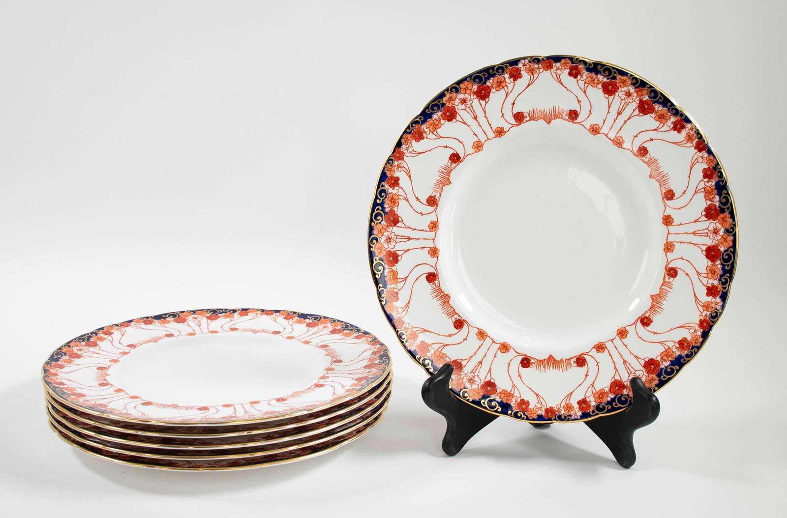 Set of 6 Royal Crown Derby Art Nouveau Plates (1 of 6)