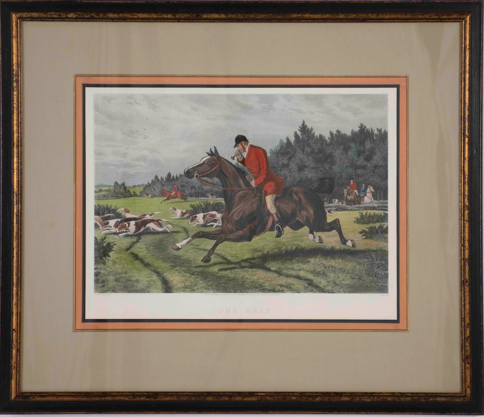 Framed Hand Colored Fox Hunting Engraving (1 of 6)
