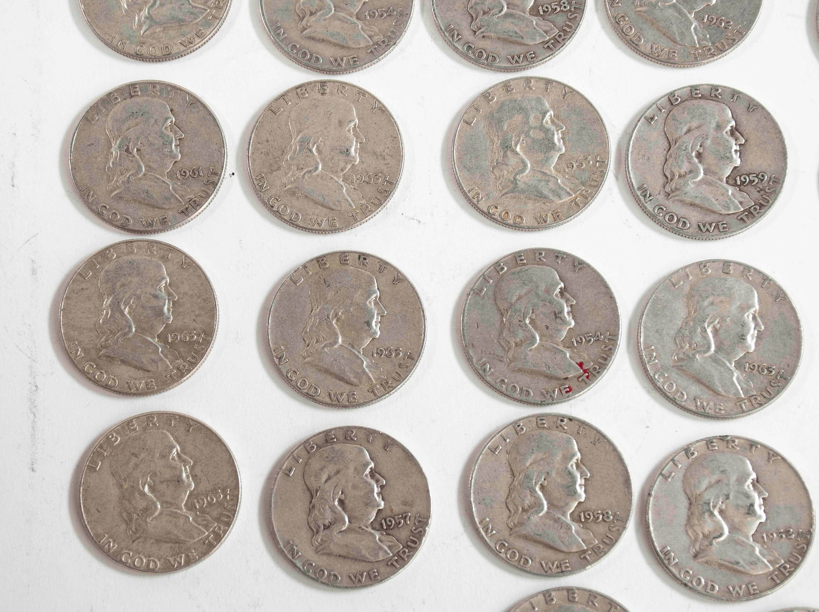 60 Franklin Silver Half Dollars - 4