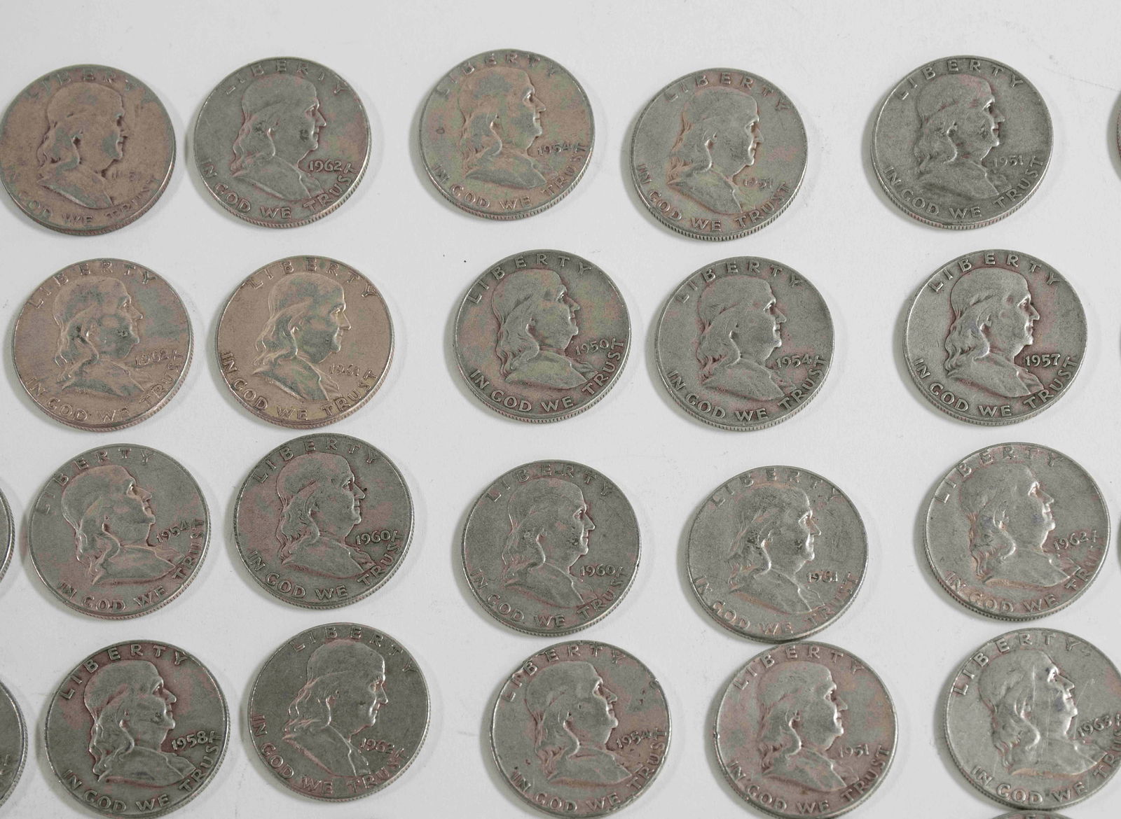 60 Franklin Silver Half Dollars - 6