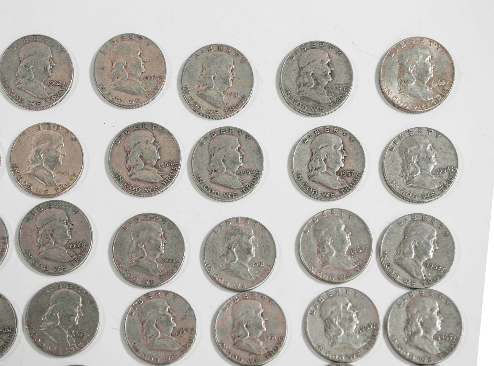 60 Franklin Silver Half Dollars - 8