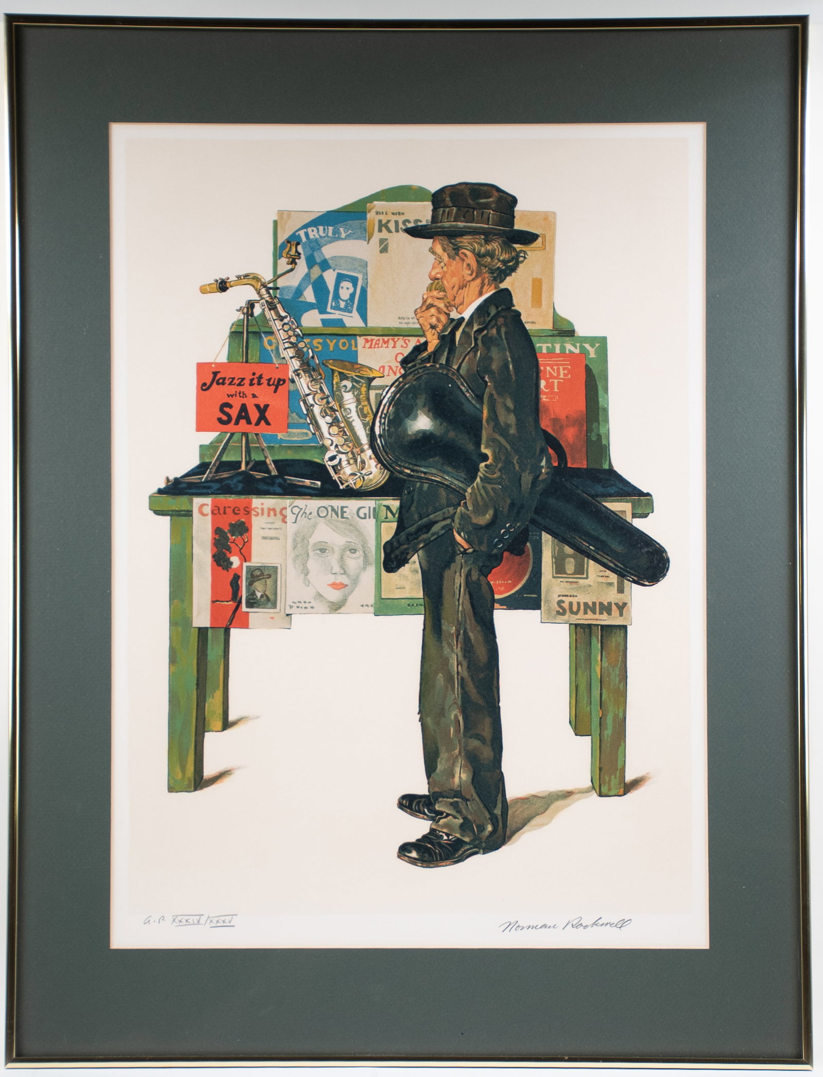 Norman Rockwell, Signed Special AP 34/35 Ltd. Ed.: Qualifies for in-house shipping---Norman Rockwell (American, 1894-1978); "Jazz It Up"; one of 35 Special Artist Proof impressions pencil signed and designated with Roman numerals and reserved for the 