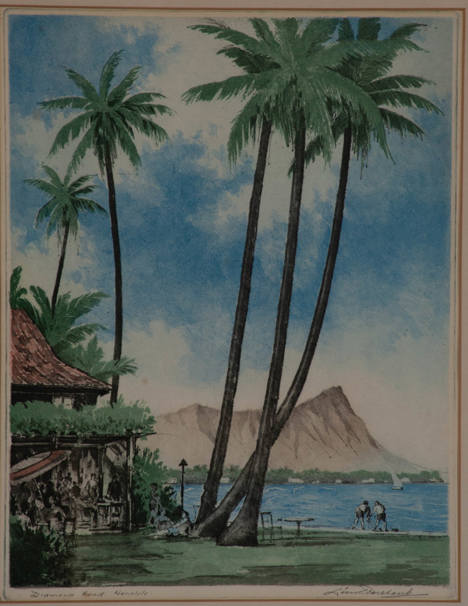 Leon Pescheret, Diamond Head Honolulu Etching (1 of 6)