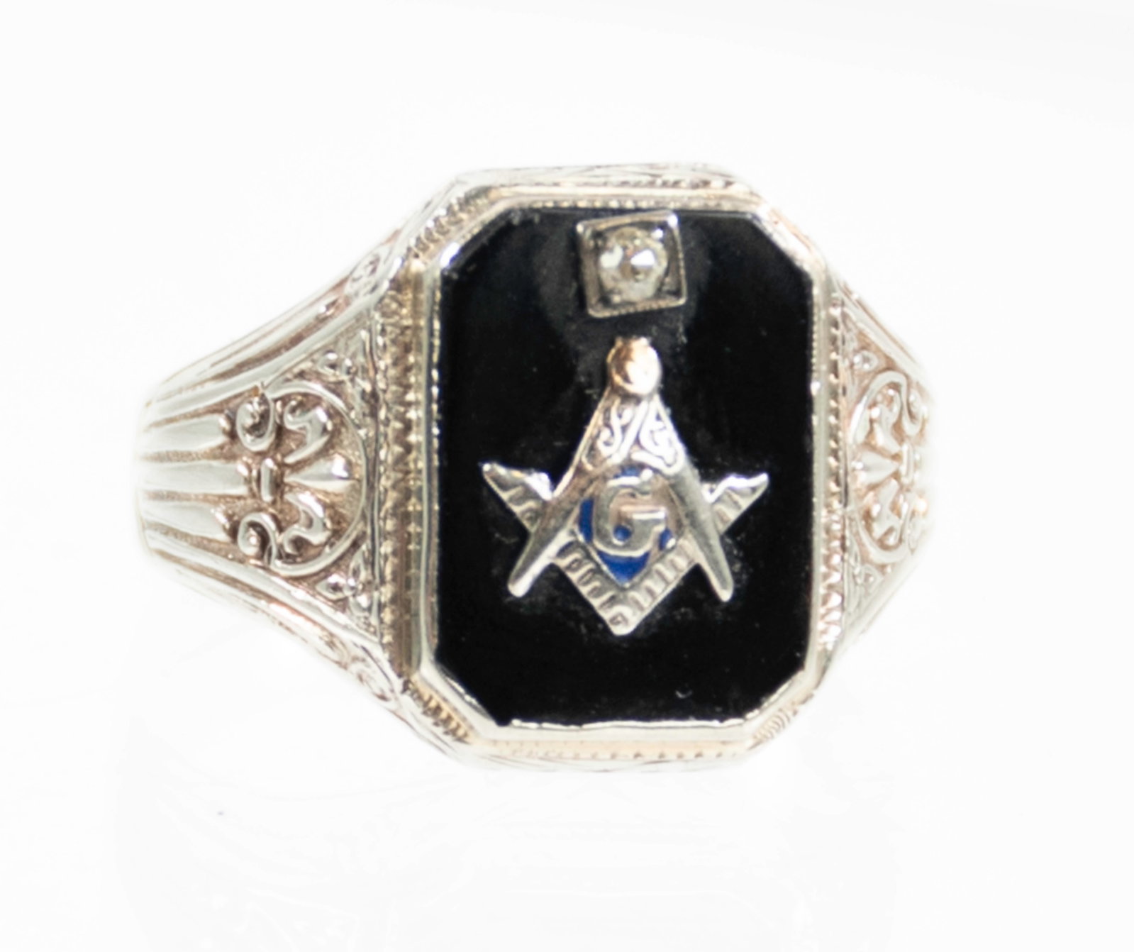 14K White Gold & Diamond Masonic Ring (1 of 4)