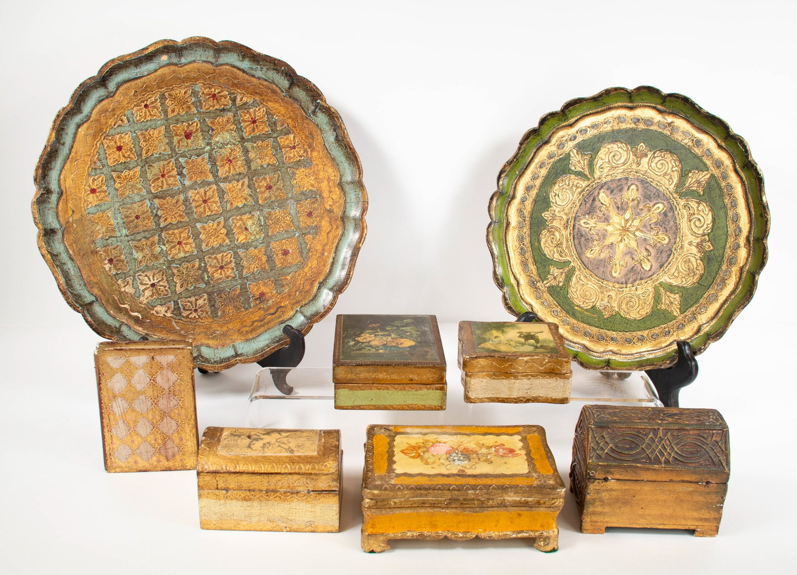 Italian Florentine Carved Gilt Wood Trays & Boxes (1 of 10)