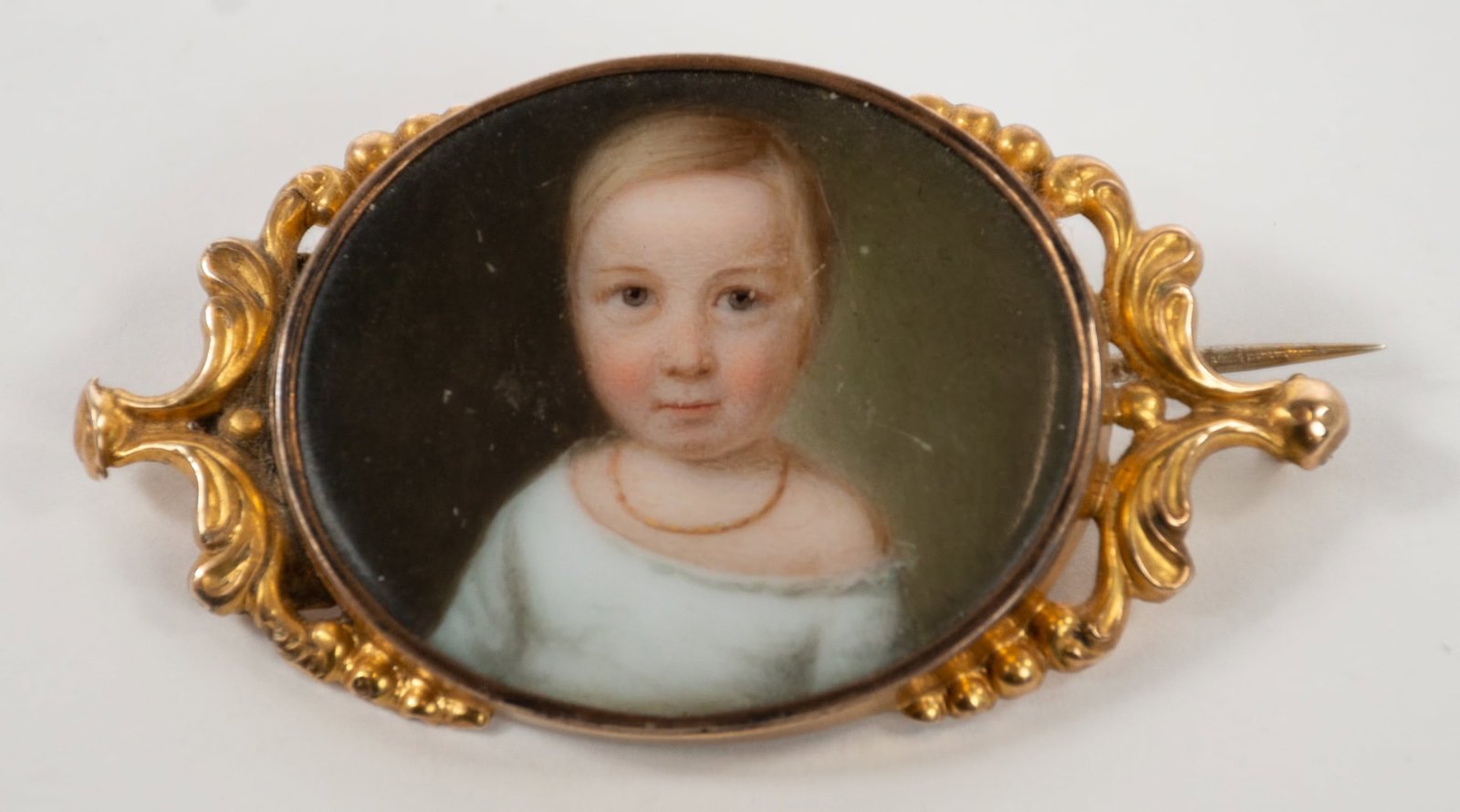 Painted Portrait Miniature, 18K Gold Brooch (1 of 5)
