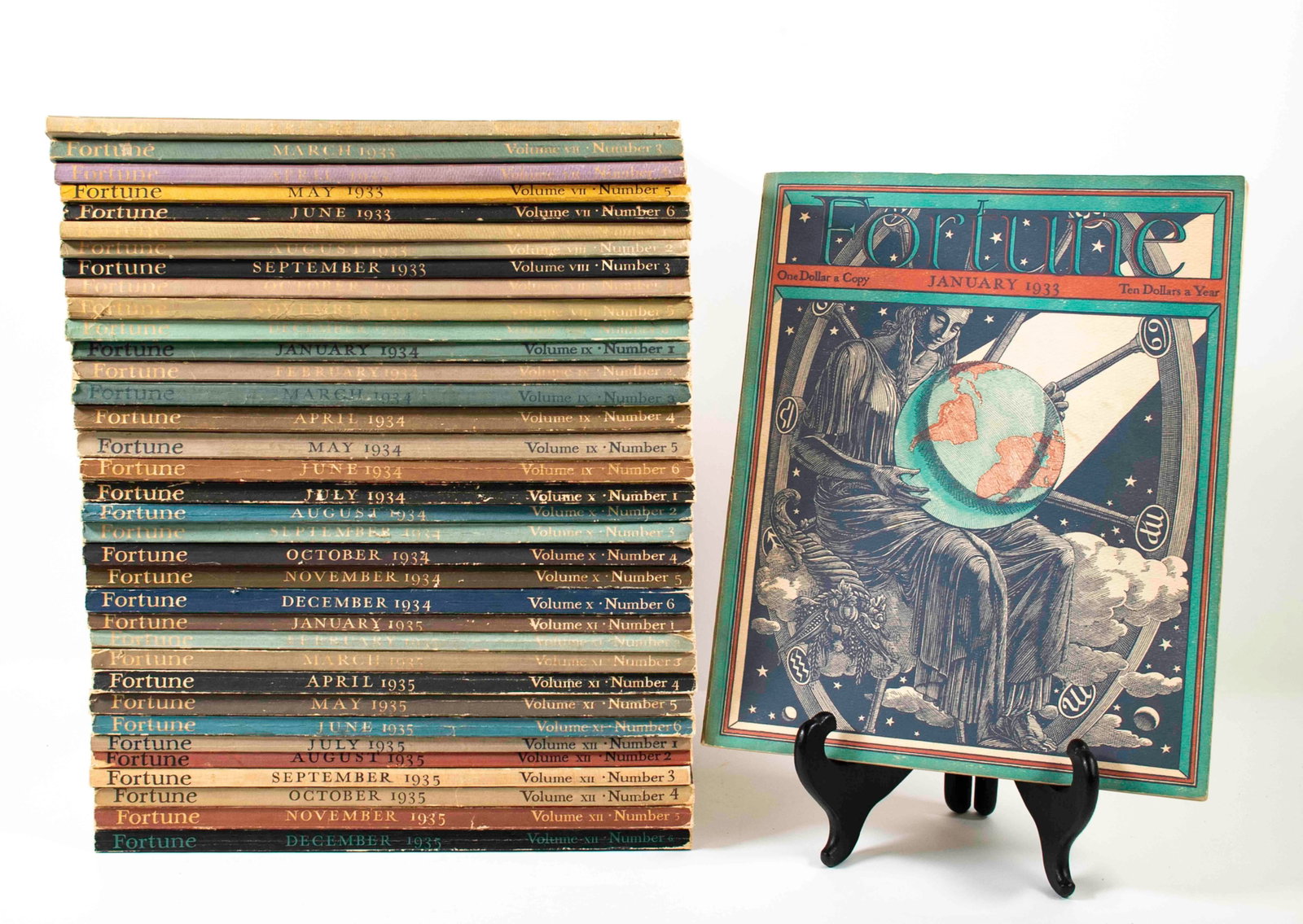 36 Fortune Magazines, 1933-1935 Each Full Year: Qualifies for in-house shipping---36 vintage copies of Fortune Magazine; comprising January - December for each year 1933, 1934, and 1935---very good overall condition with some normal signs of