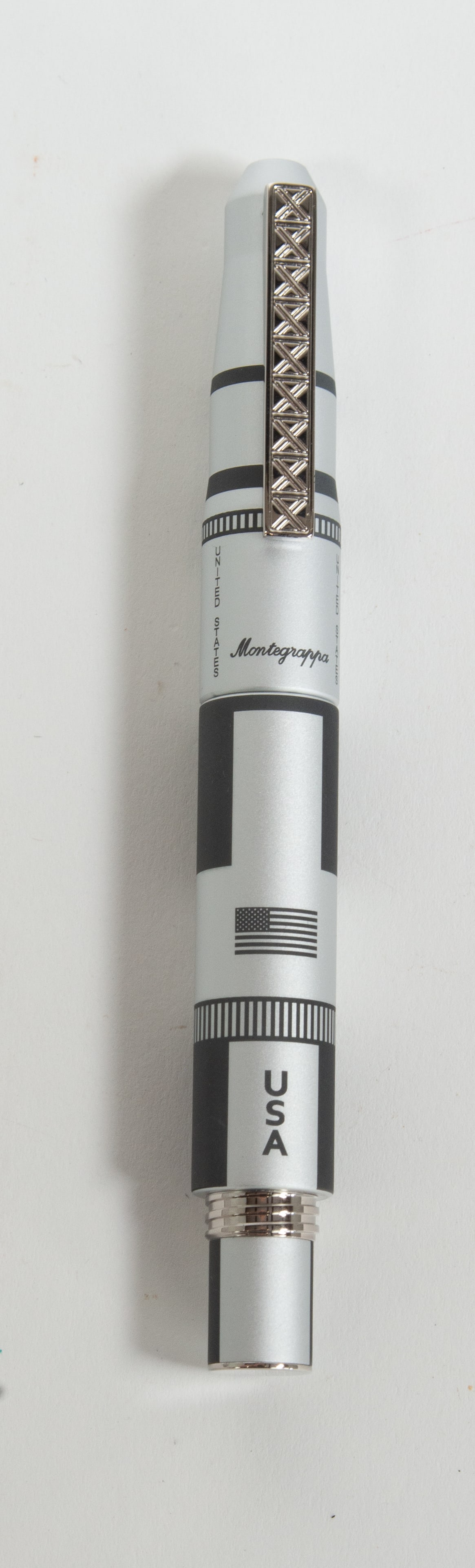 Montegrappa Apollo 11 Fountain Pen, 50th Anniv.: Qualifies for in-house shipping---Unused Montegrappa fountain pen commemorating the 50th anniversary of the Apollo 11 Moon Landing, in original case with booklet, made in Italy; 5 1/2"L---From the