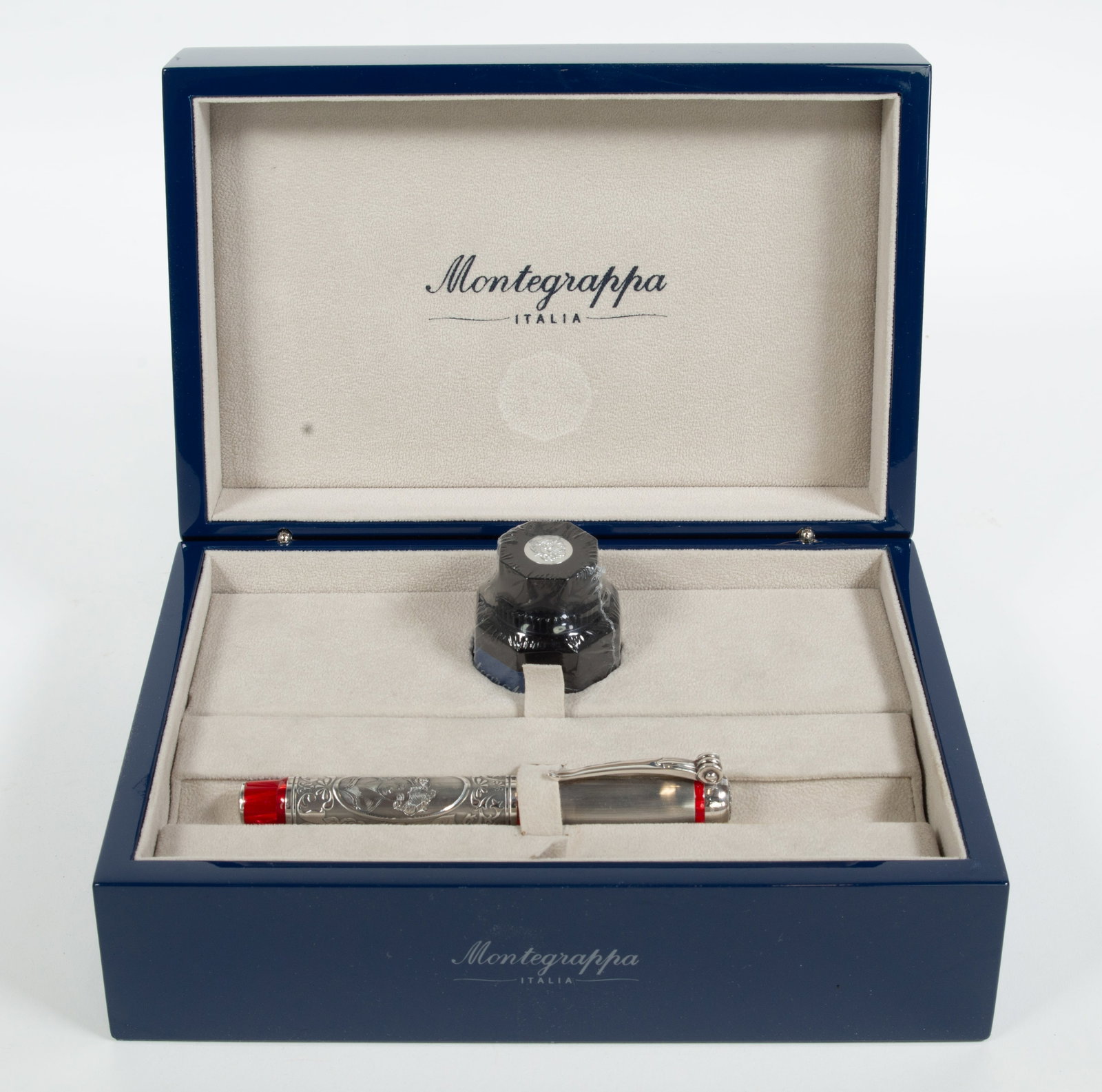 Montegrappa La Traviata Ltd. Ed. Fountain Pen: Qualifies for in-house shipping---Limited edition Montegrappa fountain pen, Italia Invito a La Traviata Emozioni in musica, in sterling silver with 18K nib, No. 1843 / 1912, pen and unopened ink in