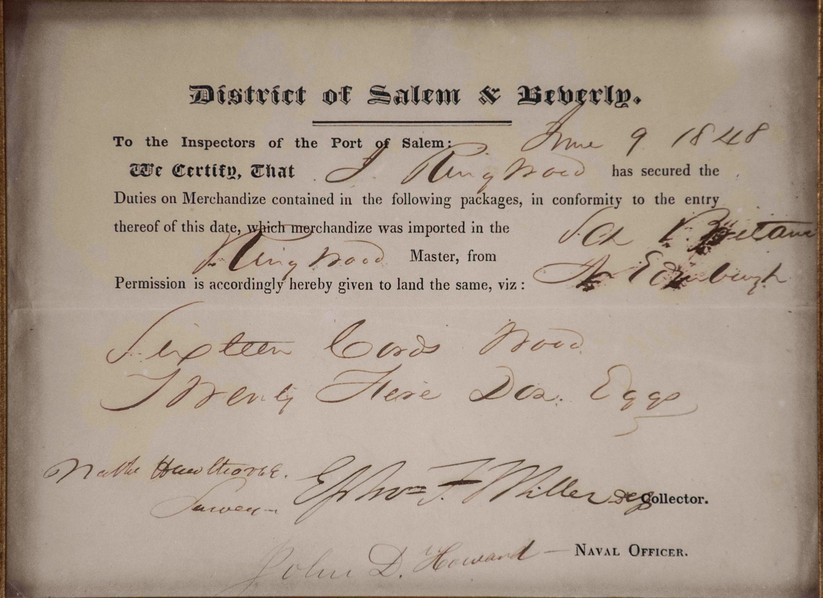 1848 Nathaniel Hawthorne Signed Customs Document - 2