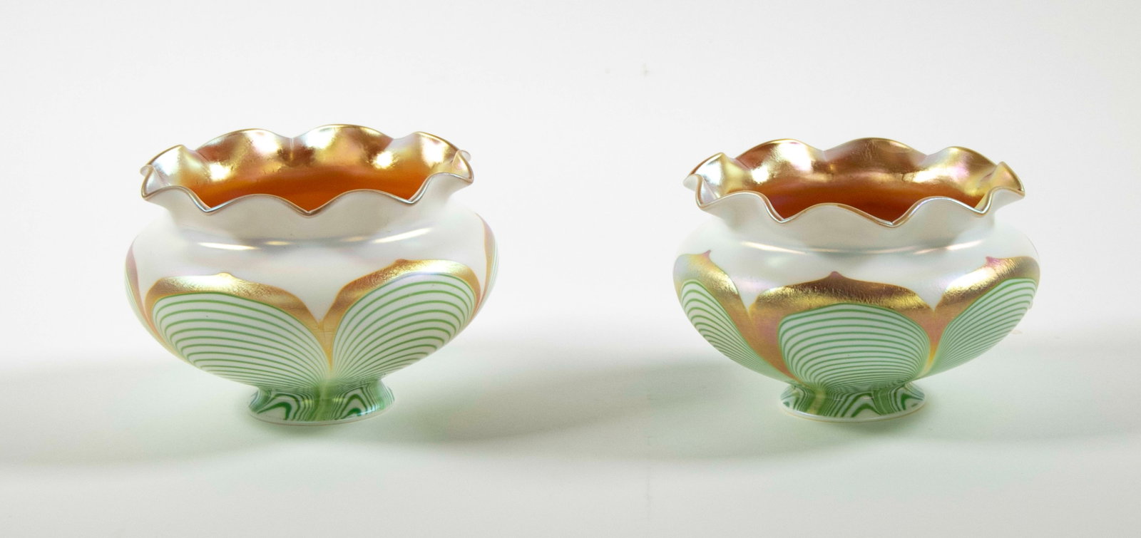 Pr. Quezal Style Pulled Feather Art Glass Shades (1 of 7)