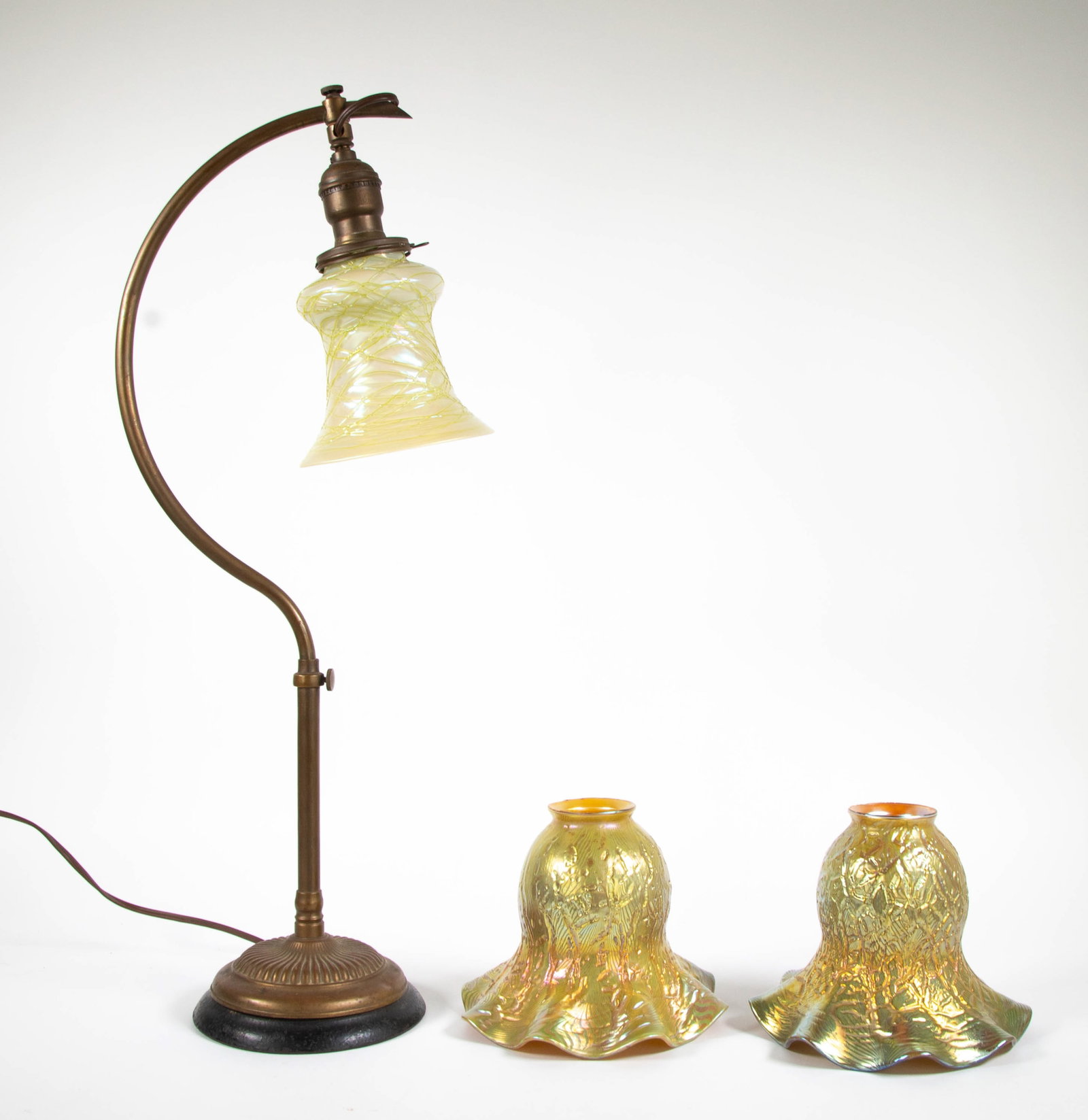 Moran & Hastings Lamp, 3 Art Glass Lamp Shades (1 of 10)