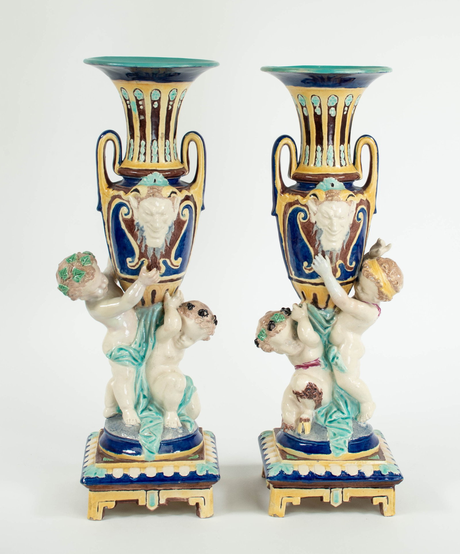 Pair of 19th C. Majolica Vases (1 of 8)