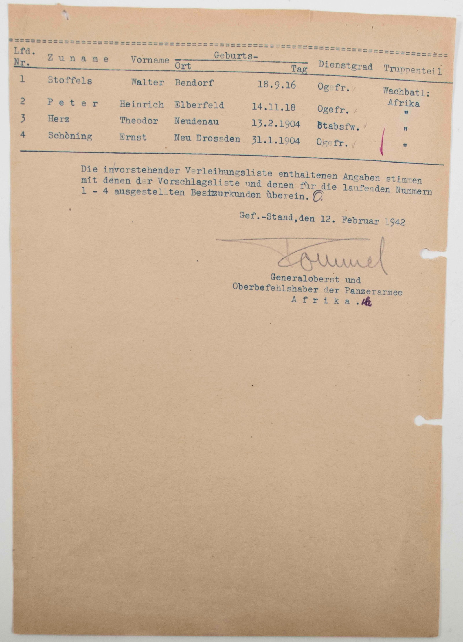 Erwin Rommel (1891-1944) Signed Document (1 of 3)