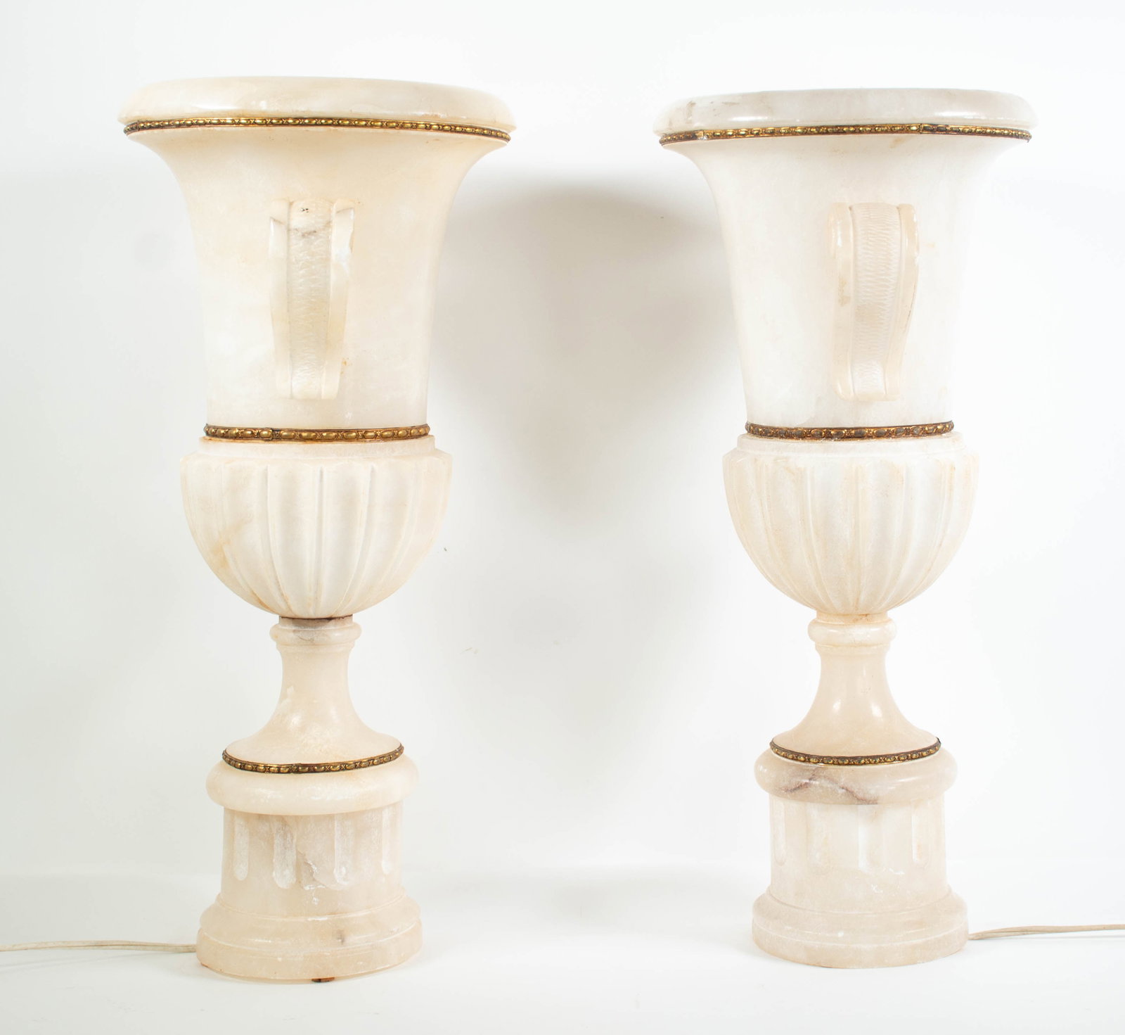 Pr. Carved Alabaster Urn-Form Uplights - 2