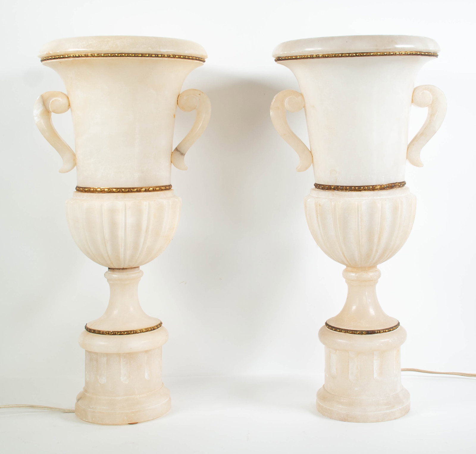 Pr. Carved Alabaster Urn-Form Uplights - 3