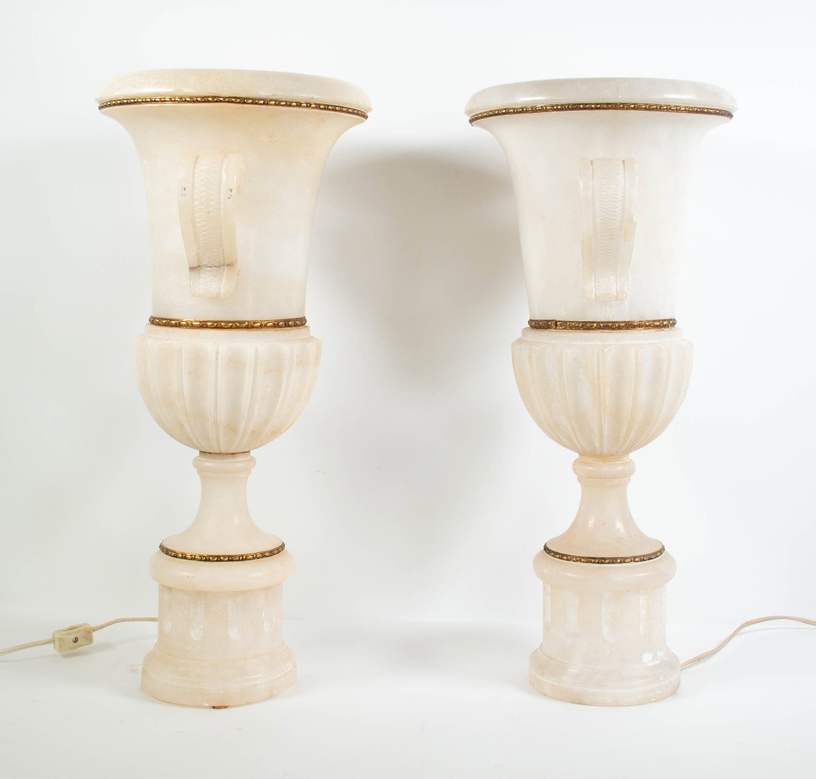 Pr. Carved Alabaster Urn-Form Uplights - 4
