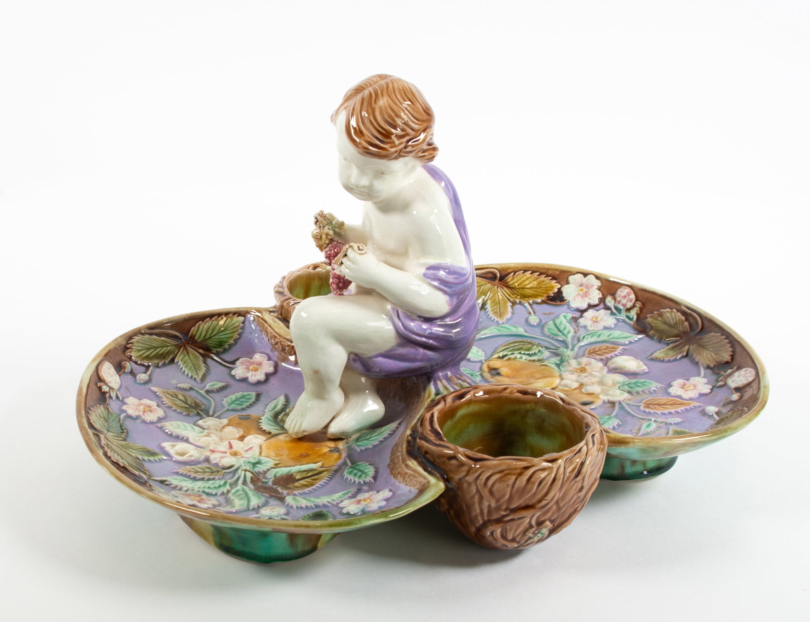 Majolica Figural Strawberry Server - 2