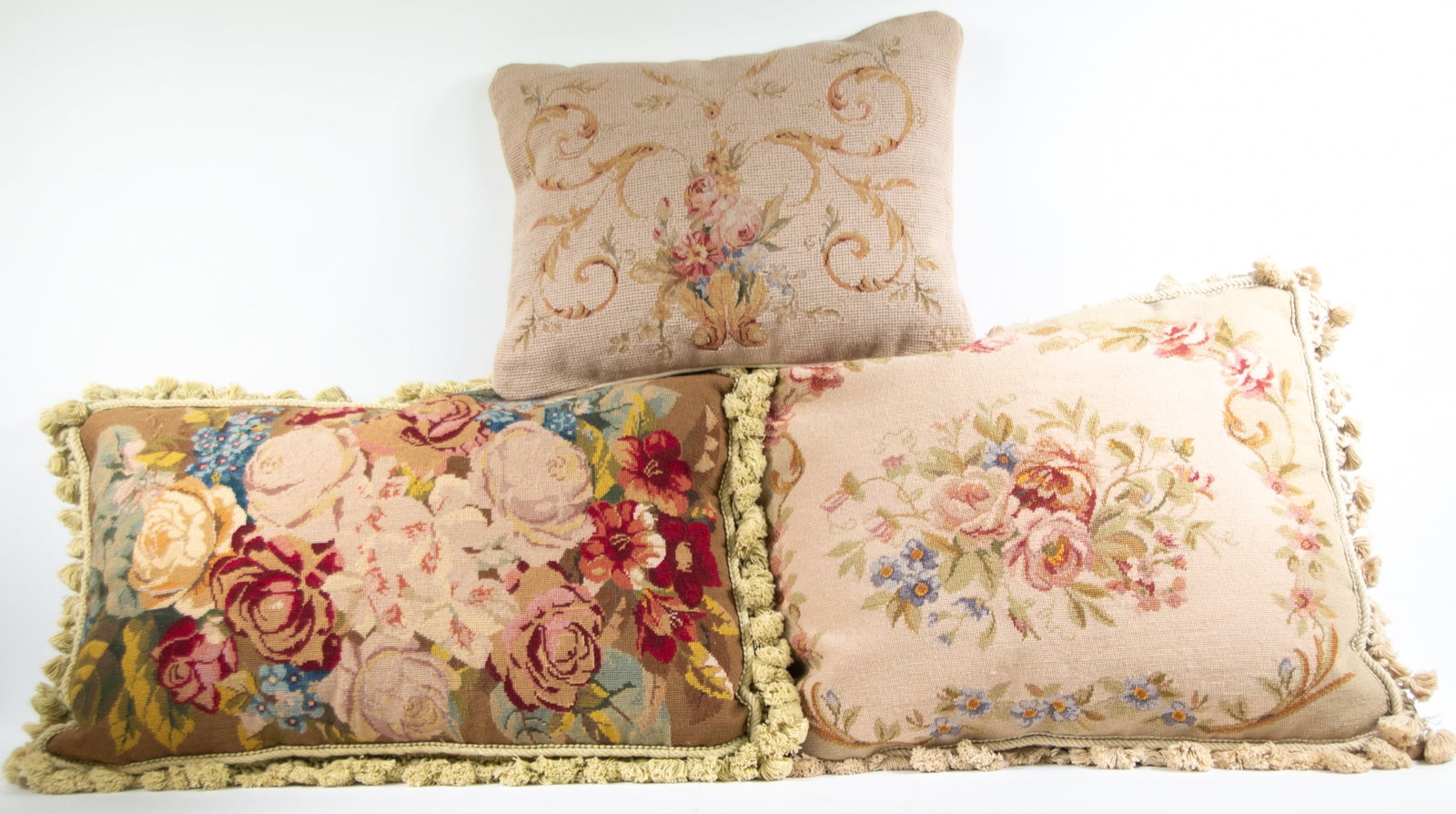 Three Floral Wool Needlepoint Pillows (1 of 8)