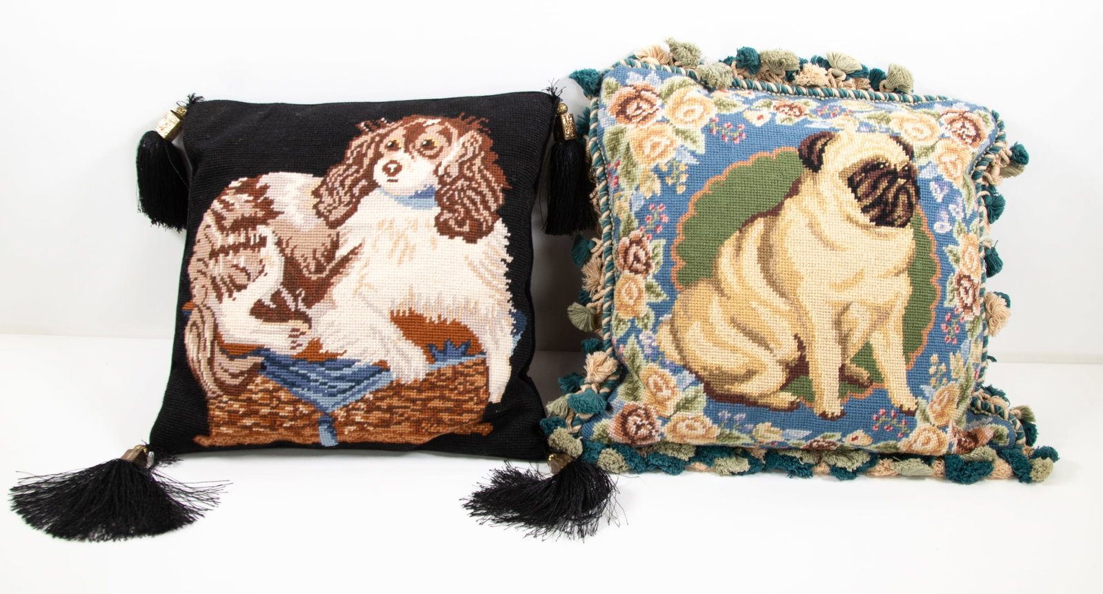 King Charles Spaniel & Pug Needlepoint Pillows (1 of 9)