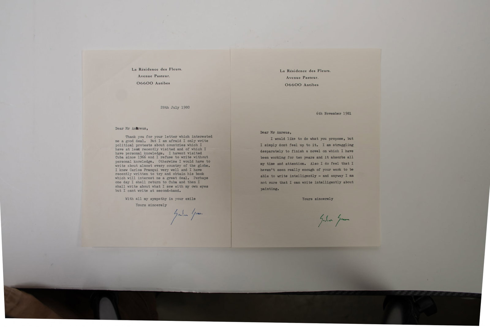 Graham Greene, Two Signed Letters (1 of 5)