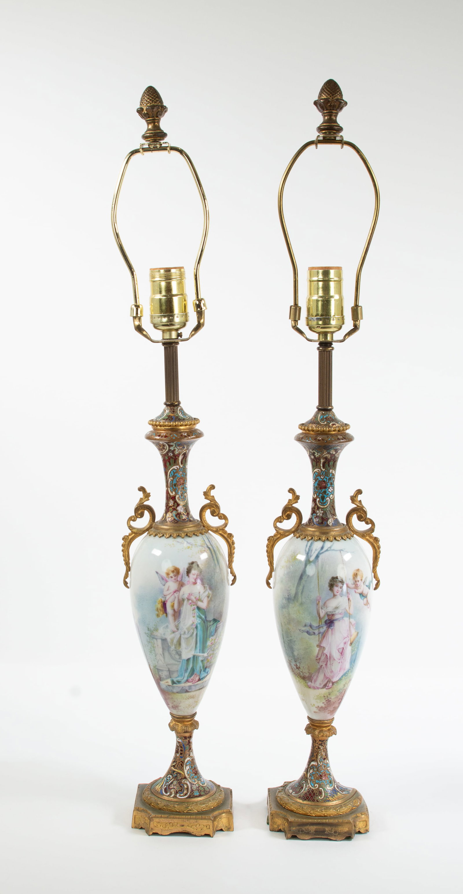French Sevres Style Porcelain & Champleve Lamps (1 of 18)