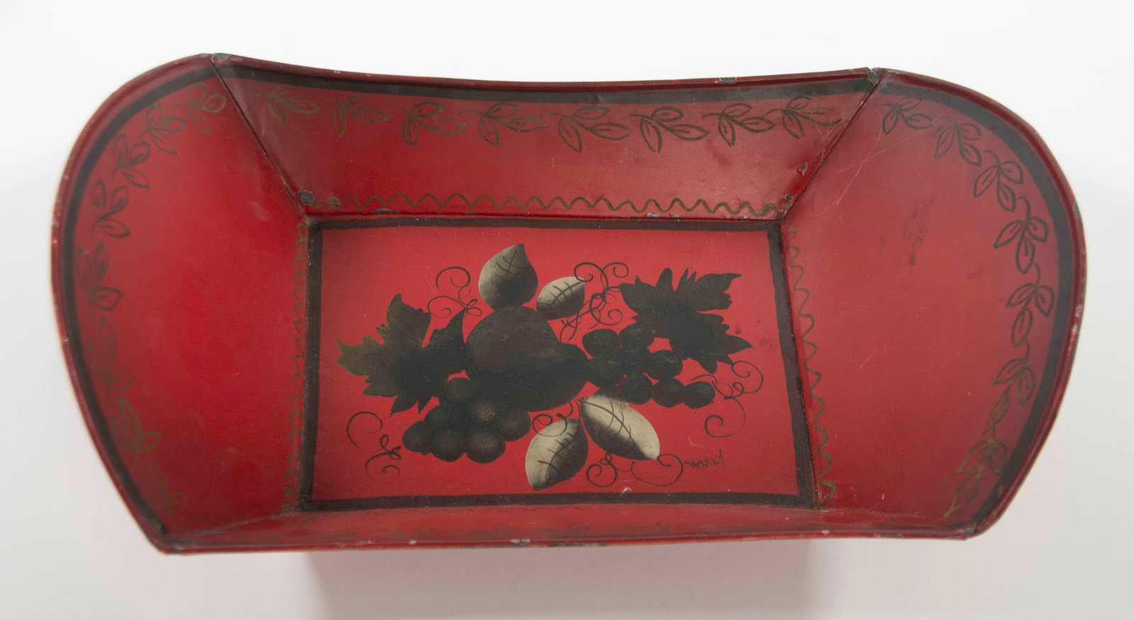 Two Red Tole Apple Trays - 2