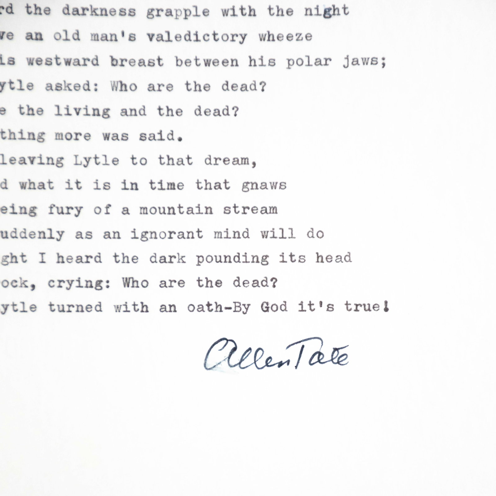 Allen Tate Signed Poem - 2