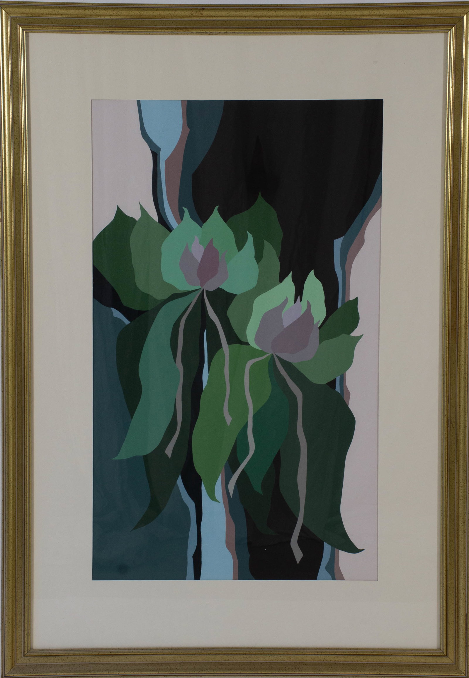 Dave Appleman (Greenville, SC) Acrylic Painting: "Box Canyon Beauties", original acrylic painting, exhibition card and bio attached verso, matted and under glass in gilt wood frame; sight approx. 33 1/2"H, 20 1/4"W; frame 47"H, 32 3/4"W---Dave Apple