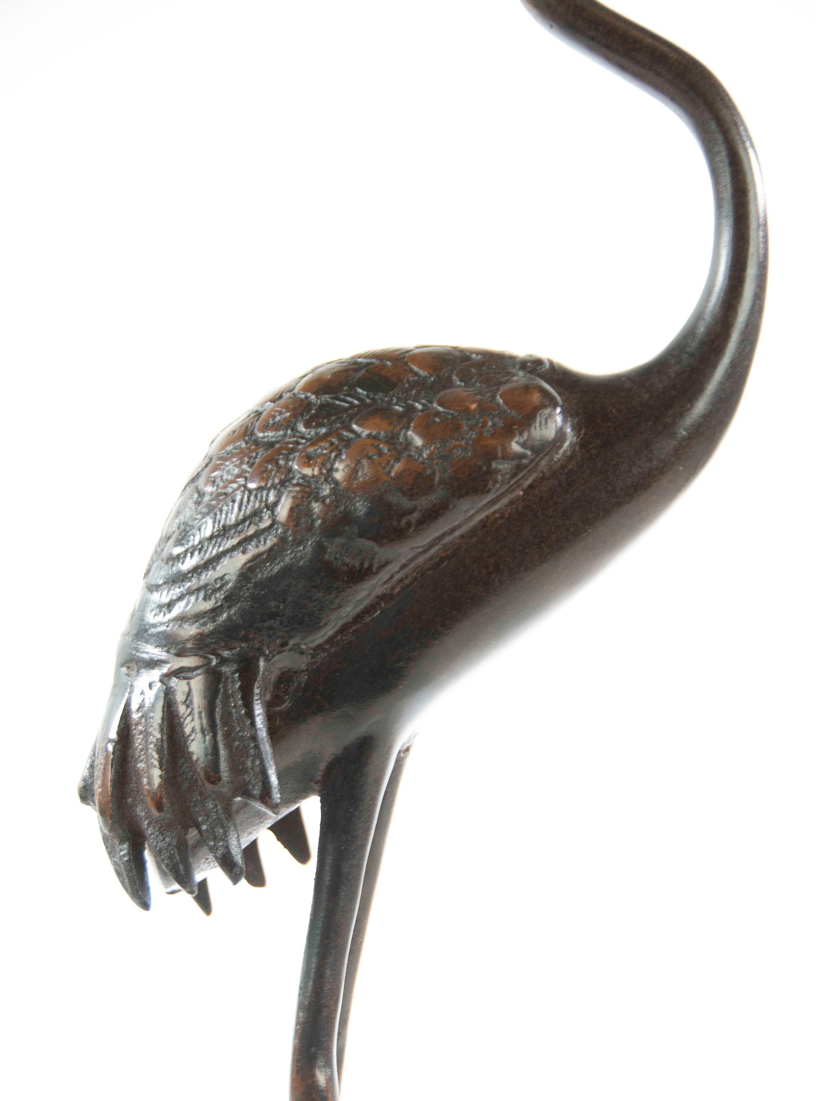 Pr. Bronze "Turtle and Crane" Candlesticks - 3