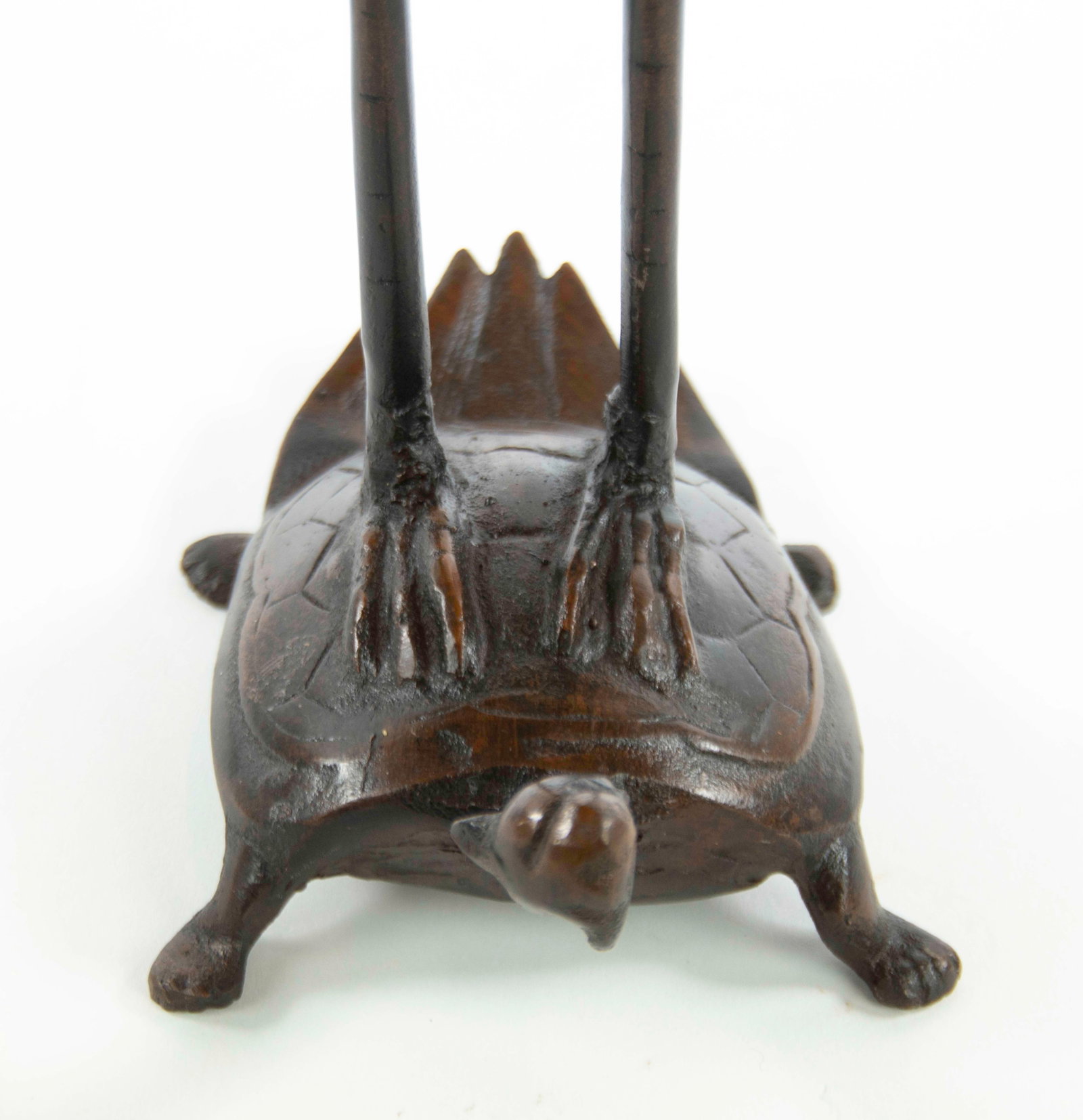 Pr. Bronze "Turtle and Crane" Candlesticks - 5