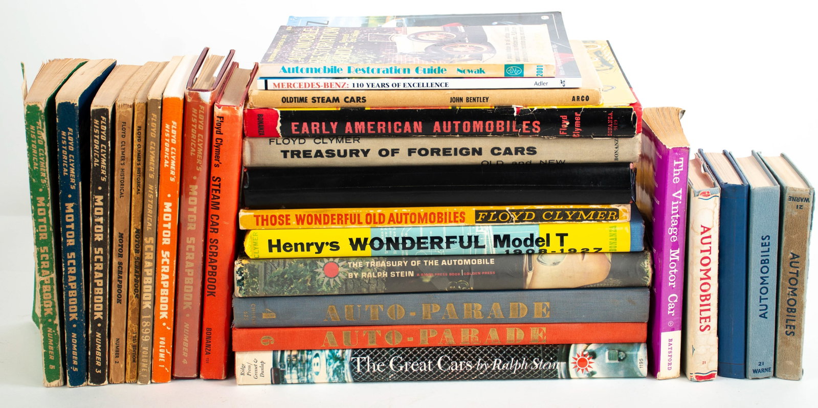 25 Automobile Related Books: Qualifies for in-house shipping---Including: Thirteen (13) Floyd Clymer books: "Treasury of Early American Automobiles 1877-1925" (hardback); "Henry's Wonderful Model T 1908-1927" (hardback);