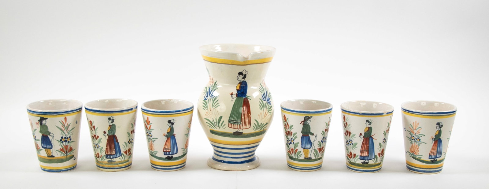 Unusual Quimper Set---Pitcher & Six Beakers (1 of 15)