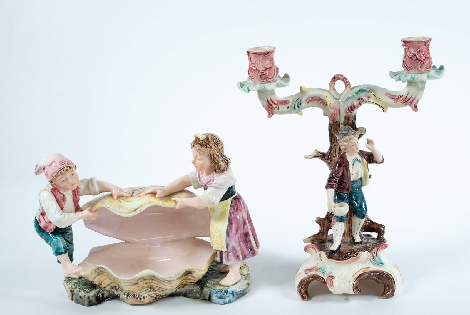 Figural Porcelain Candelabra & Clam Shell Bowl (1 of 10)