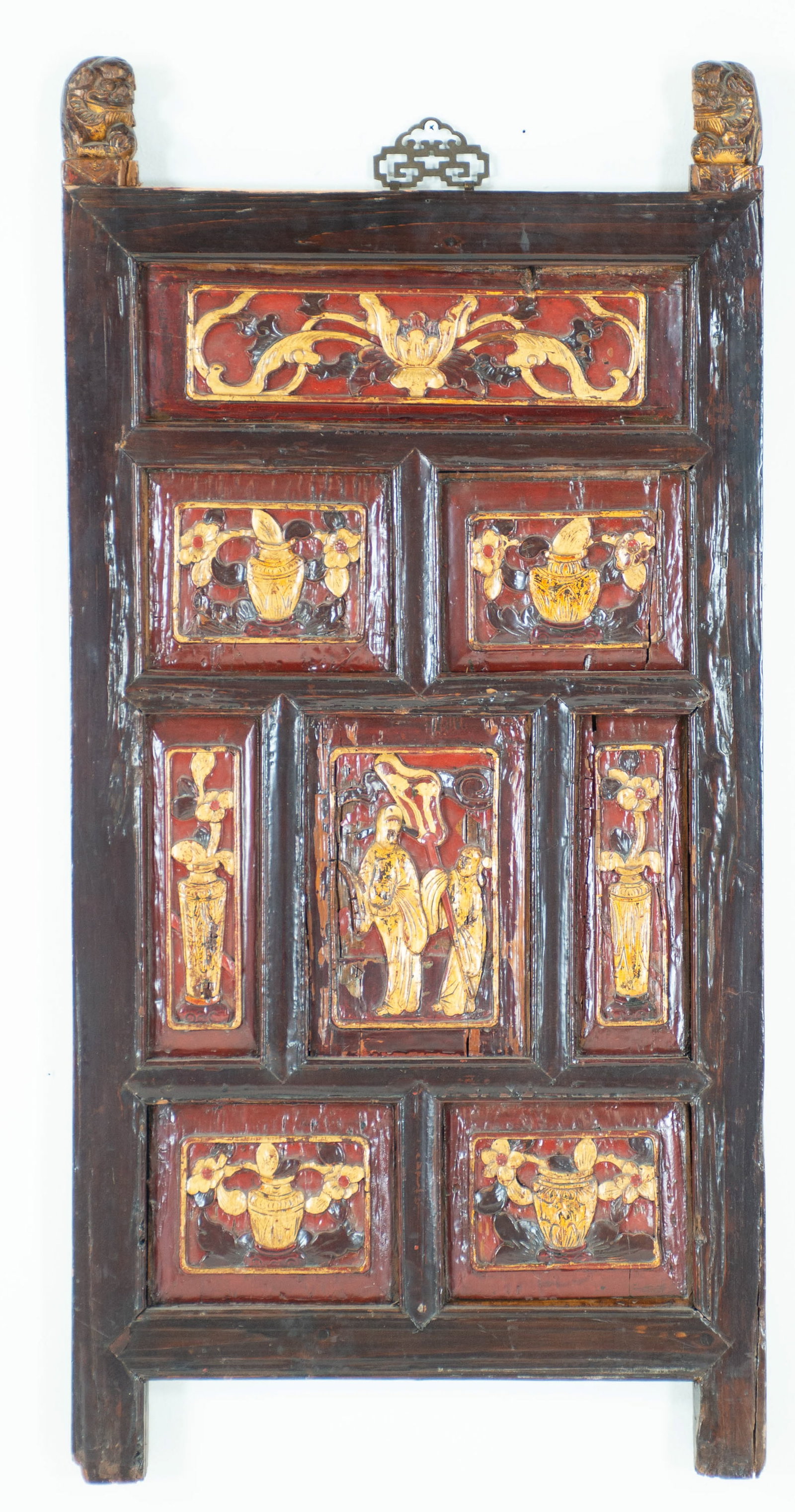 Chinese Carved Gilt & Red Lacquer Wall Panel (1 of 8)