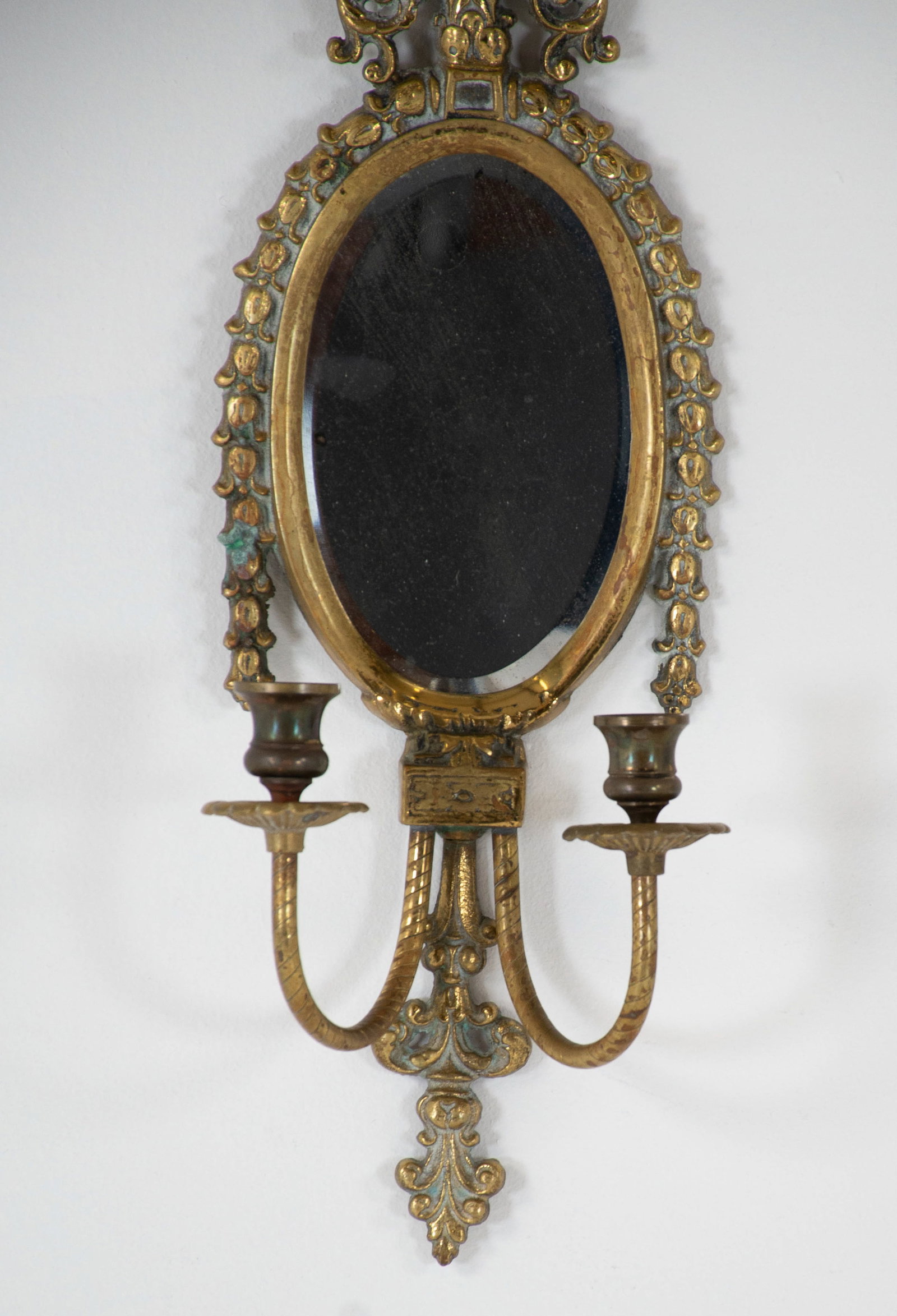 Pair Brass Mirrored Two-Arm Wall Sconces - 3