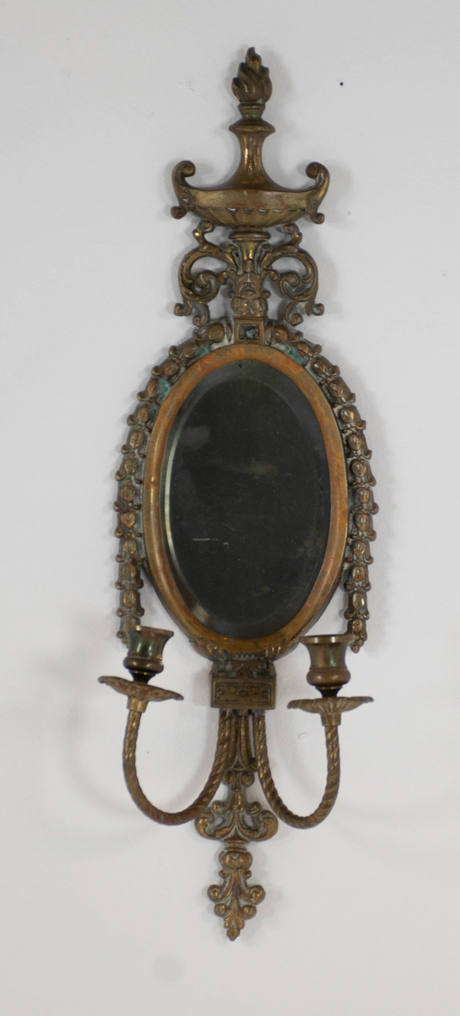 Pair Brass Mirrored Two-Arm Wall Sconces - 4