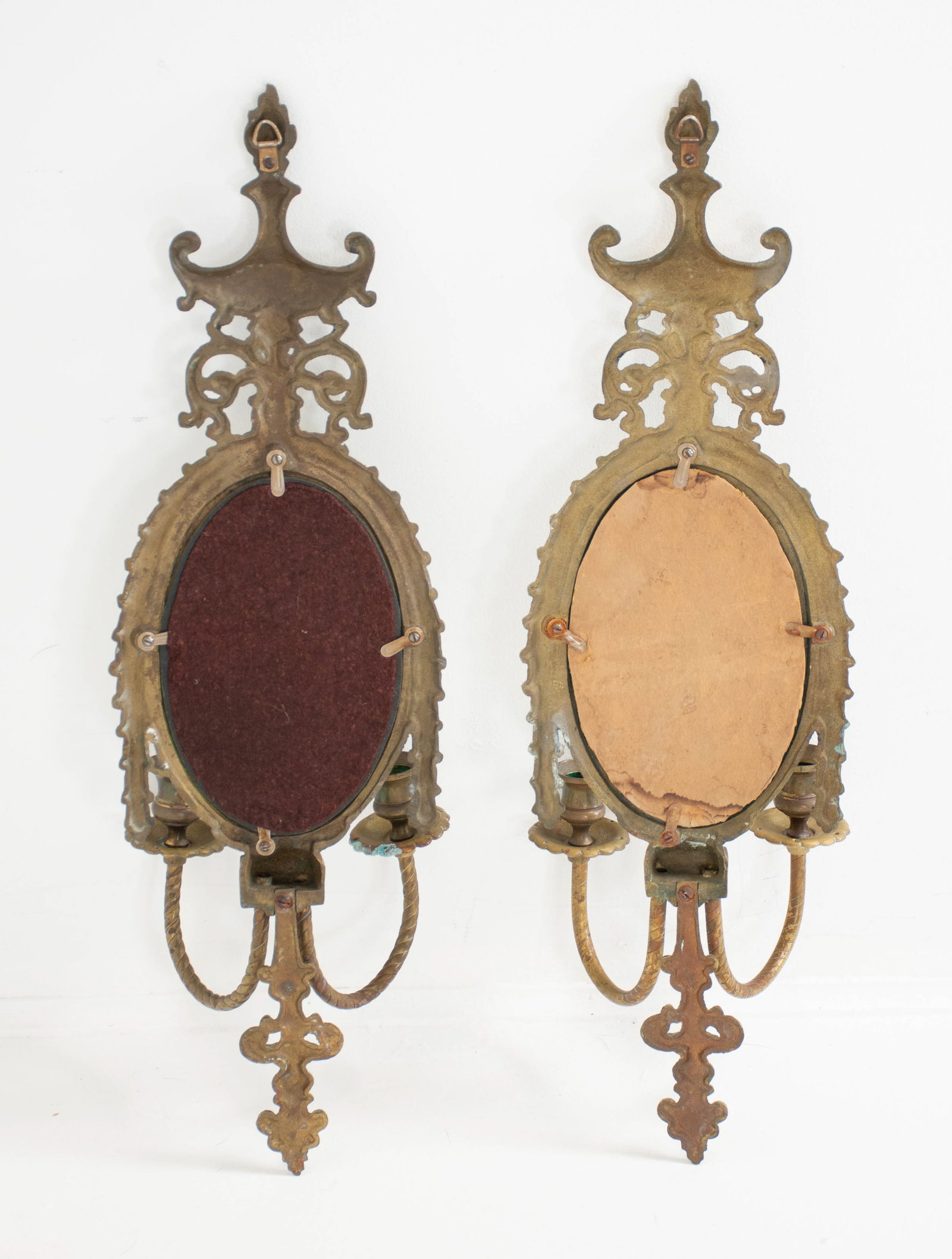Pair Brass Mirrored Two-Arm Wall Sconces - 6