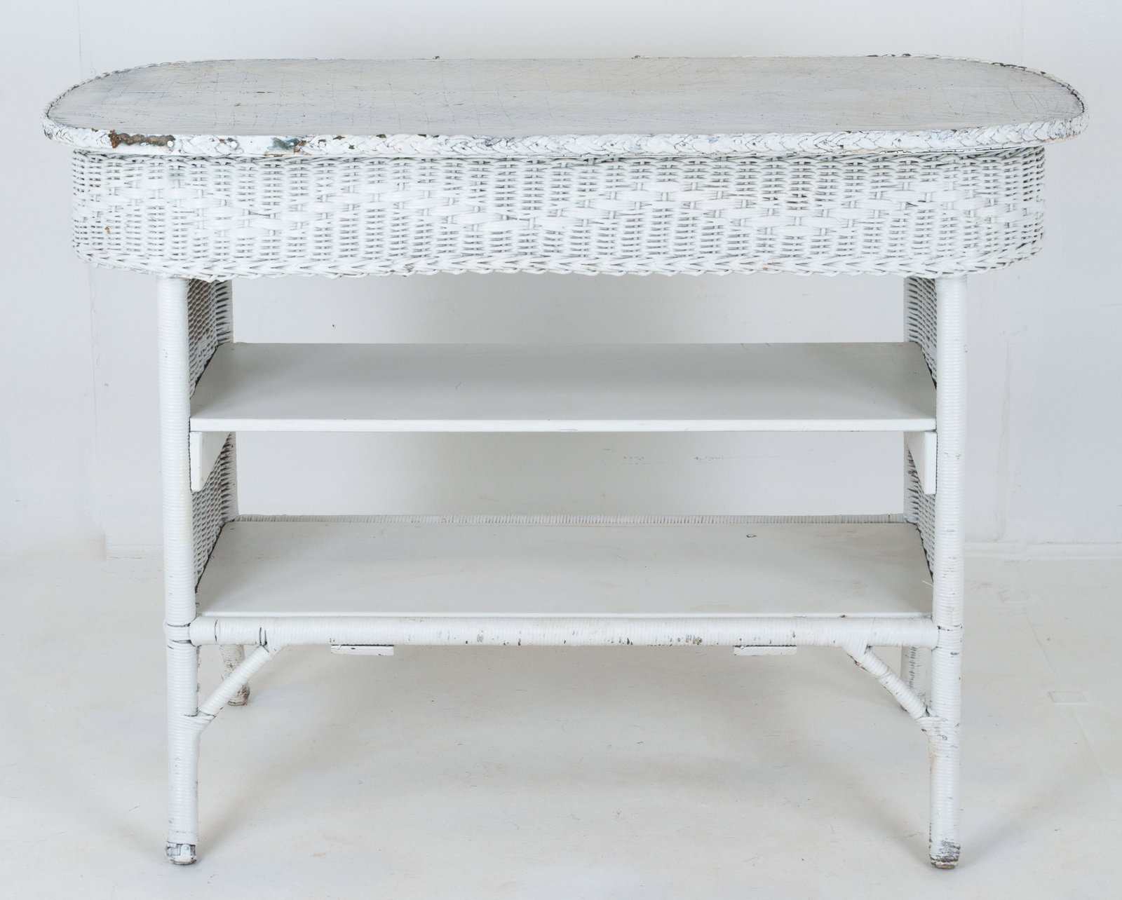 Vintage Oval Wicker Table with Two Shelves (1 of 5)