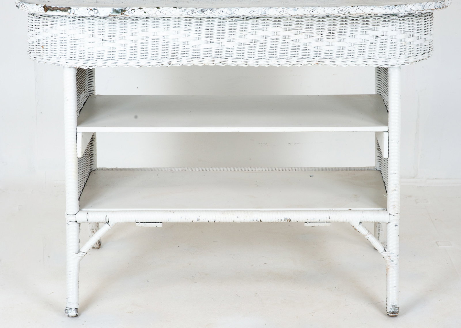 Vintage Oval Wicker Table with Two Shelves - 3
