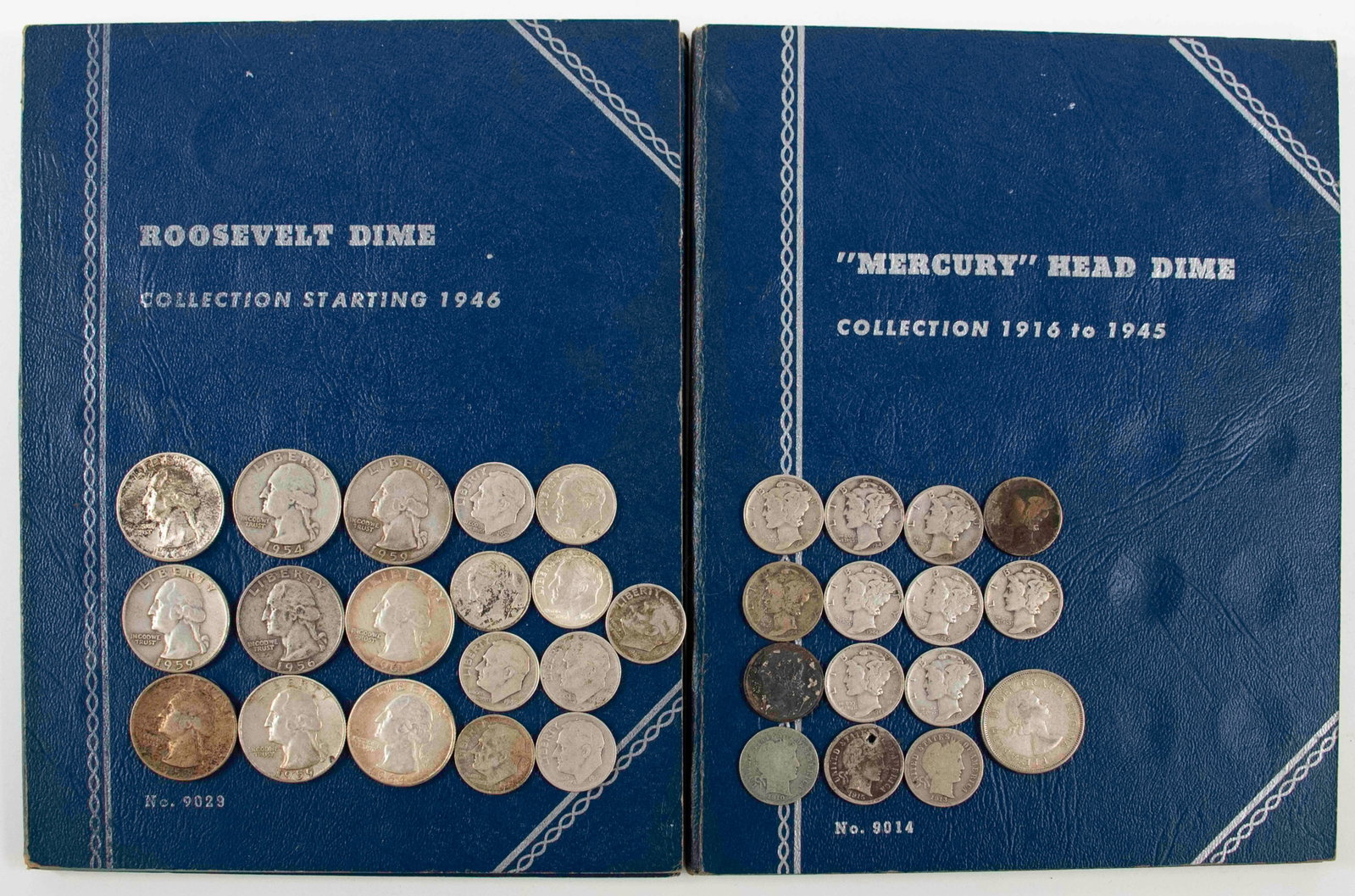 85 Various Silver Dimes & 10 Quarters: Qualifies for in-house shipping---Including: 1910, 1913, 1915 Barber dimes (1915 with drilled hole)---41 Mercury Head dimes---47 Roosevelt dimes (41 1964 and earlier, 6 later)---Nine Washington