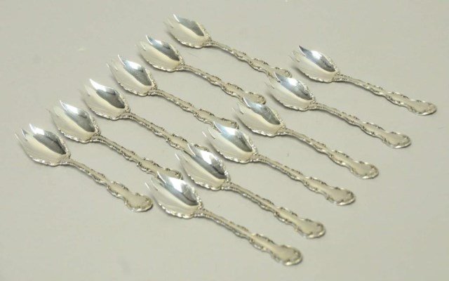 12 Strasbourg Sterling Silver Ice Cream Forks: By Gorham, 12.445 ozt