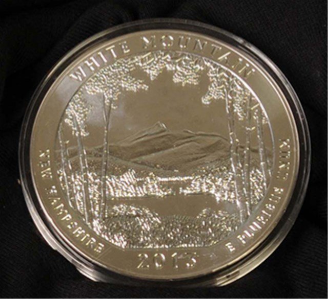 2013 America the Beautiful 5 oz. Silver Coins: White Mountain, New Hampshire; in original box (Ref. 101)