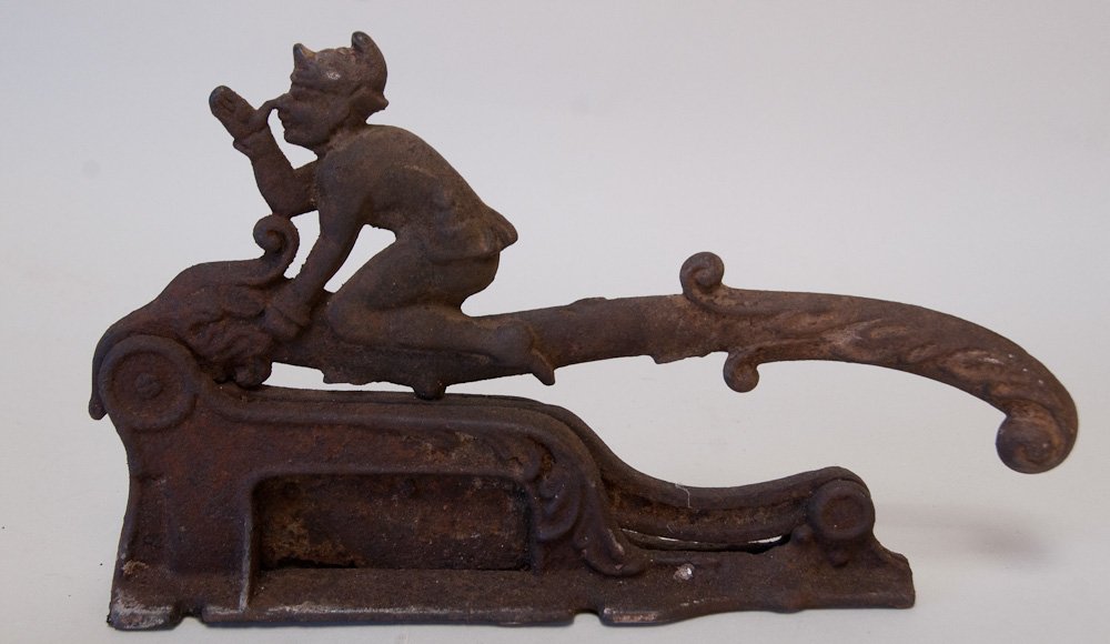 Figural Elf Tobacco Cutter: 13"L, 7 1/2"H; corrosion and nicks to bottom edge of blade