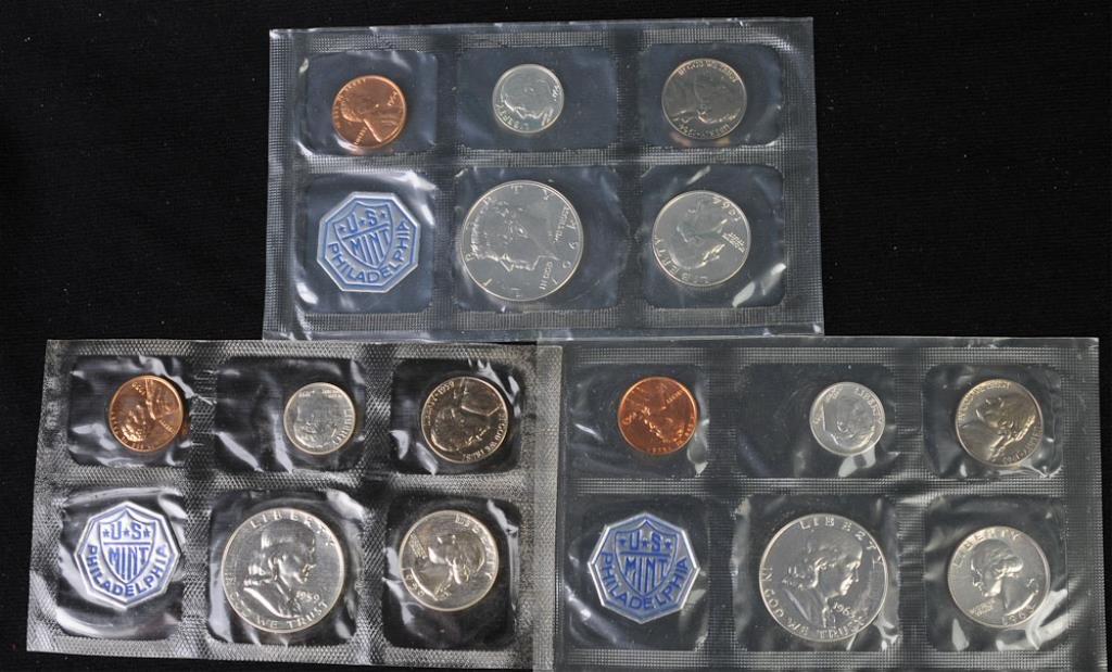 Phil. Uncirculated Coin Sets: 1959P, 1963P, 1964P uncirculated sets, each with five coins (Ref. 76, 122(2))