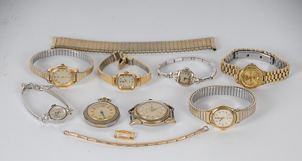 Collection of Watches, Bands Lady's Bulova gold filled: Lady's Bulova gold filled with diamond accents--Lady's Bulova Quartz Longchamps--Lady's Citizen Quartz--Two Lady's Pulsar Quartz--Lady's Helbros with diamond accents--Lady's Chateau pocket watch--Men'