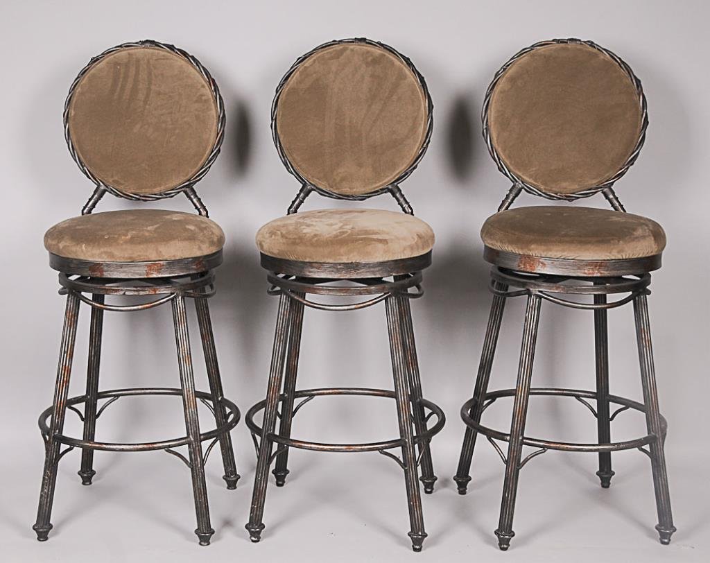 Set of 3 Counter Stools Metal with upholstered back and: Metal with upholstered back and seat; 46"H, seat 30"H