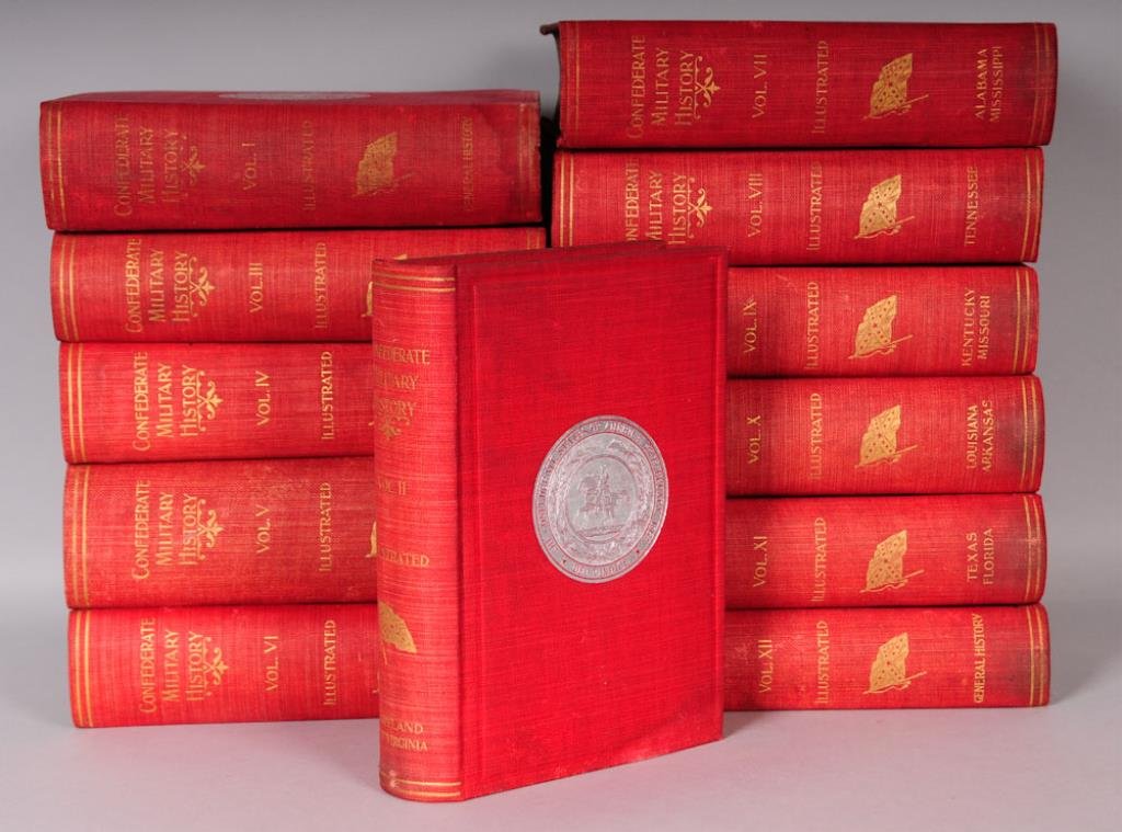12 Volumes, Confederate Military History: (Atlanta: Confederate Publishing Co., 1899), First Edition, written by distinguished men of the South and edited by General Clement A. Evans, large 8vo, red cloth, marbled edges, Great Seal of the C.S